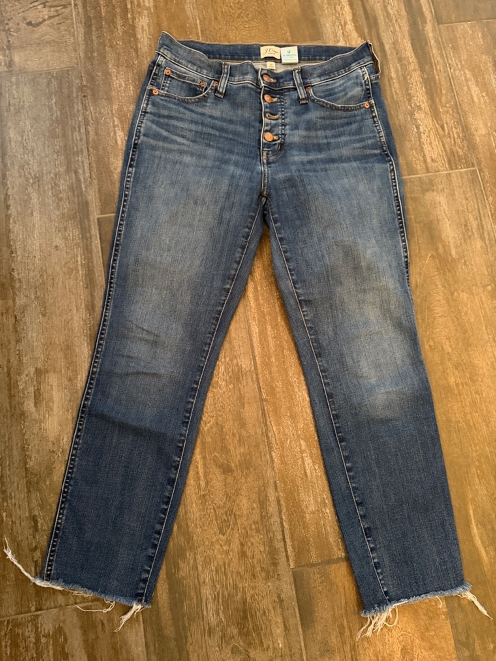 J. Crew Button-Fly Straight Leg Jeans in Blue Denim
